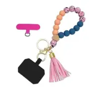 Phone Lanyard Silicone Beaded Phone Wrist Strap Cute Elastic Cell Phone Pink