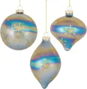 12ct Blue and Gold Iridescent Glass Snowflake Christmas Ornaments 6"