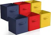 [Sorbus] Foldable Storage Cube Basket Bin - Great for Nursery, Playroom, Closet, Home Organization (Multi - Yellow Red Navy, 6 Pack)