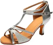 [Dress First] Dance Shoes Women Latin Salsa Bachata Shoes Suede Sole Wedding Performance Dance Shoes 2.76'' Heel
