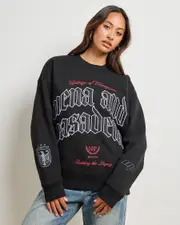 [Nena & Pasadena] Nena & Pasadena Women's Buyout Box Fit Sweatshirt in Jet Black Size Large L Jet Black