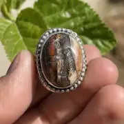 Unique Ancient Agate Stone Roman King Intaglio Lovely Solid Silver Rare Ring