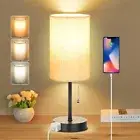 Table Lamp for Bedroom 3-Color Bedside Lamps with Pull Chain Bedroom Table La...