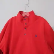 Polo Ralph Lauren Men XL Red Brushed Fleece Mock Neck Pockets Pullover Snap NWT