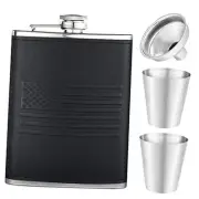 8Oz American ​Flag Hip Flask for Liquor for Men Stainless Steel Black Leather