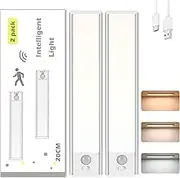 NXPUXP Pack of 2 LED Cabinet Lighting, Kitchen LED Light with Motion Sensor, Slim Bright Cabinet Light, Sensor Light for Wardrobe, Bedroom, Basement (Silver, 20 cm)