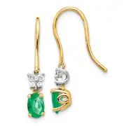 Solid 14k Two-tone 1/8ct Simulated CZ and Oval Emerald Shepherd HooK Earrings