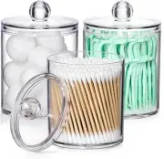 AOZITA 3 Pack Acrylic Qtip Holder Dispenser for Cotton Swab, 3 Pack, Clear