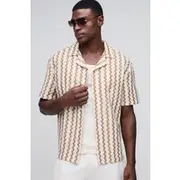Mens Mustard Regular Revere Textured Open Weave Stripe Shirt