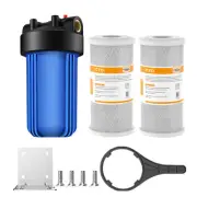 10 Inch Big Blue Whole House Water Filter Housing System &2P 10"x4.5" CTO Carbon