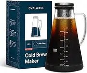 Ovalware Airtight Cold Brew Iced Coffee Maker (& Iced Tea Maker) with Spout – 1.5L/ 51oz RJ3 Brewing Glass Carafe with Removable Stainless Steel Filter