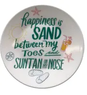 Happiness Is Sand Melamine 6" Plates Tidbit Appetizer Dessert Set of 4 Beach
