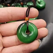 [CCCYT] Natural Jade Pendant Necklace Carving Lucky Amulet,N Cat;S Eye Green Jade Pendant Jade Necklace Jade Safety Button Women Men Jade Necklaces Pendants Jade Jewelry 30Mm