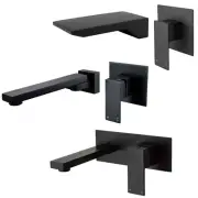 Matte Black Square Bathtub Swivel Wall Tap Bath Spout Waterfall Filler Outlet