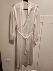 Vintage Alexandra Nicole Ivory Satin Sequin Lace Size Medium Bridal Robe