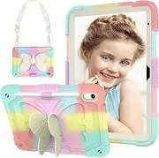 AVAKOT iPad (A16) 11th/10th Generation 10.9'' 2025/2022 with Butterfly Wings Kickstand Pencil Holder, iPad 10th Case Kids Girls Heavy Duty Hard Rugged Protective Cover for iPad 10th Gen 10.9''-Rainbow