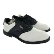 Mens Intech Black / White Leather Golf Shoe Classic Oxford Size US 10.5 EUR 44