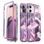 For Iphone 12 12 Pro Full-body Glitter Marble Case with Built-in Screen Protector