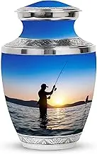 Fisherman Fishing Beautiful Morning Sunset Scene Tranquil Waters Large Funeral Urn - Calm Rivers Farewell for Adult Male - Elegant Rest Funeral Urns for Human Ashes - Memorial Urns 10 Inch