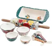 Pioneer Woman Fall Harvest Bakeware Set 10Pc Rolling Pin Measuring Cups Loaf Pan