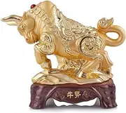 Chinese Feng Shui Statue Zodiac Cow/Tiger/Rabbit/Dragon/Snake/Horse/Sheep/Monkey/Chicken/Dog/Pig Resin Figurine Collection Table Decor,Gold,Rat/4181 (Color : Gold, Size : Cow)