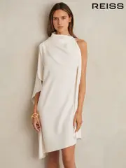 Reiss Ivory Ellery One Shoulder Draped Mini Dress (F67641) | $395