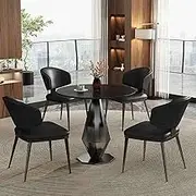 HOLGVE Round Dining Table and Chair Set, Office Reception Room Club Table and Chair Set Combination, Small Conference Room Negotiation Table SetsCoffee Kitchen Table(Black,27.5in/70cm)