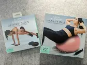 2 Set Lomi Fitness Stability Ball Gliding Discs Pink Gray Yoga Exercise Workout