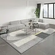Square Rugs Living Room,Gray,200 x 200 cm,Black Grey Striped Circular Pattern Modern Design,Very Large rug Home Office Decor Dining Room Bedroom Floor,