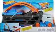 Hot Wheels Transporter Truck Mobile Playset Large Loop Collapsible Launcher Room for 18 Die-Cast 1:16 Vehicles Ages 3 and Up
