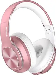 TuneFlux T6 Bluetooth Headphones Over Ear, 80 Hours Battery Life, Wireless Bluetooth 5.3, HiFi Stereo, Built-in Microphone, Foldable, Pink Gold