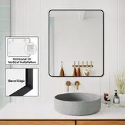 Bedroom Matt Black Framed Aluminium Wall Mounted Vanity Mirror Decor Bracket 500*650*20mm