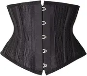 [SHAPERX] Camellias Steel Boned Waist Training Corset Lace Through Top Black, SZ1854-Black-S