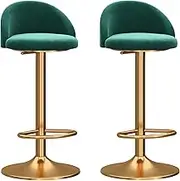 Luxury Barstool Bar Stools Set of 2, Mechanical Swivel Adjustable Chair, Velvet Curved Backrest & Gold Base with Footrest, Breakfast Kitchen Barstools(Color:Green) Decoration