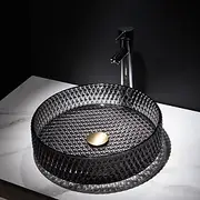 Bathroom Vessel Sink with Chrome Faucet,Wash Basin Glass Countertop Cylinder Wash Basin Hand Washbasin Worktop Installation Glass Basin Set with Chrome Brass T