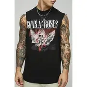 Mens Black Oversized Guns N Roses Drop Armhole License vest