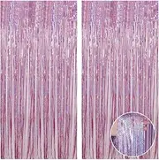 4 Pcs Pink Tinsel Foil Fringe Curtains Backdrop, Streamer Curtain for Party Wedding Holiday Decorations, Photo Booth Props, Parties Streamers