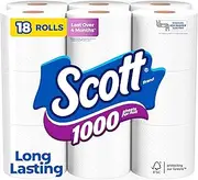 Scott 1000 Toilet Paper, 18 Rolls, Septic-Safe, 1-Ply Toilet Tissue