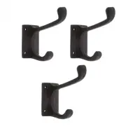 Black Wrought Iron Double Coat Robe Hooks 4" L Wall Mount Pack of 3