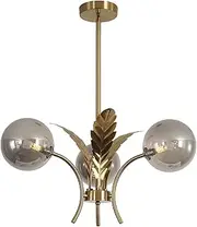 BOKT Smoke Gray Glass Farmhouse Sputnik Chandelier Modern Mid Century 3 Globe Ceiling Lamp Gold Pendant Lighting Fixture for Bedroom Living Dining Room Foyer Bulb Included