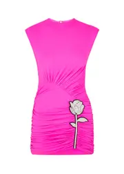 David Koma Rose-embellished Stretch-jersey Mini Dress - Pink - 6 (UK6 / XS) 6 (UK6 / XS)