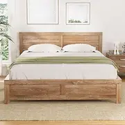 Artiss Double Bed Frame with Headboard, Wooden Bed Base with 21CM Under Storage, 300KG Capacity Solid Platform Bedframe, Double Size No Box Spring Needed for Guest Bedroom Furniture, Easy Assembly
