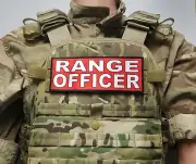 RANGE OFFICER 3X8 White on Red Hook Back Safety Patch Badge CCW Gun IPSCA