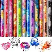 Watercolor Pattern HTV Heat Transfer Vinyl Bundle 12 Sheets Camo Ink Pattern Iron on Vinyl PU Tie Dye Print HTV for T-Shirts Clothes Bags Hats