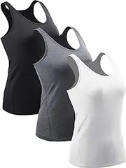 [Cadmus] Womens 3 Pack Sleeveless Vest Undershirt Basic Tank Top Baselayer Stretch Casual
