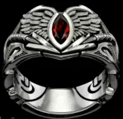 NEW AU Vintage Silver Plated Fallen Angels Red Stone Men's Craft Wings Rings