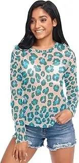 [RPLIFE] Abstract Leopard Print Blue Womens Mesh Long Sleeve Top, Printed Mesh Top S-XXL