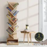 Tree Bookshelf 9 Tiers Display Cabinet Bookcase Storage Rack Sturdy Base Oak