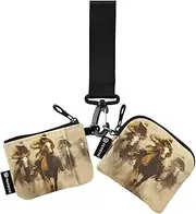 [XYMZR] Mini Zip Around Wristlet keychain Wallet Brown Cowboys Group for Women Personalized Pattern Detachable Dual Pouch Wristlet Portable Wallet Phone Coin Purse, Multi-colored, One Size