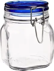 Bormioli Rocco Fido Square Jaw with Blue Lid, 25-1/4-Ounce